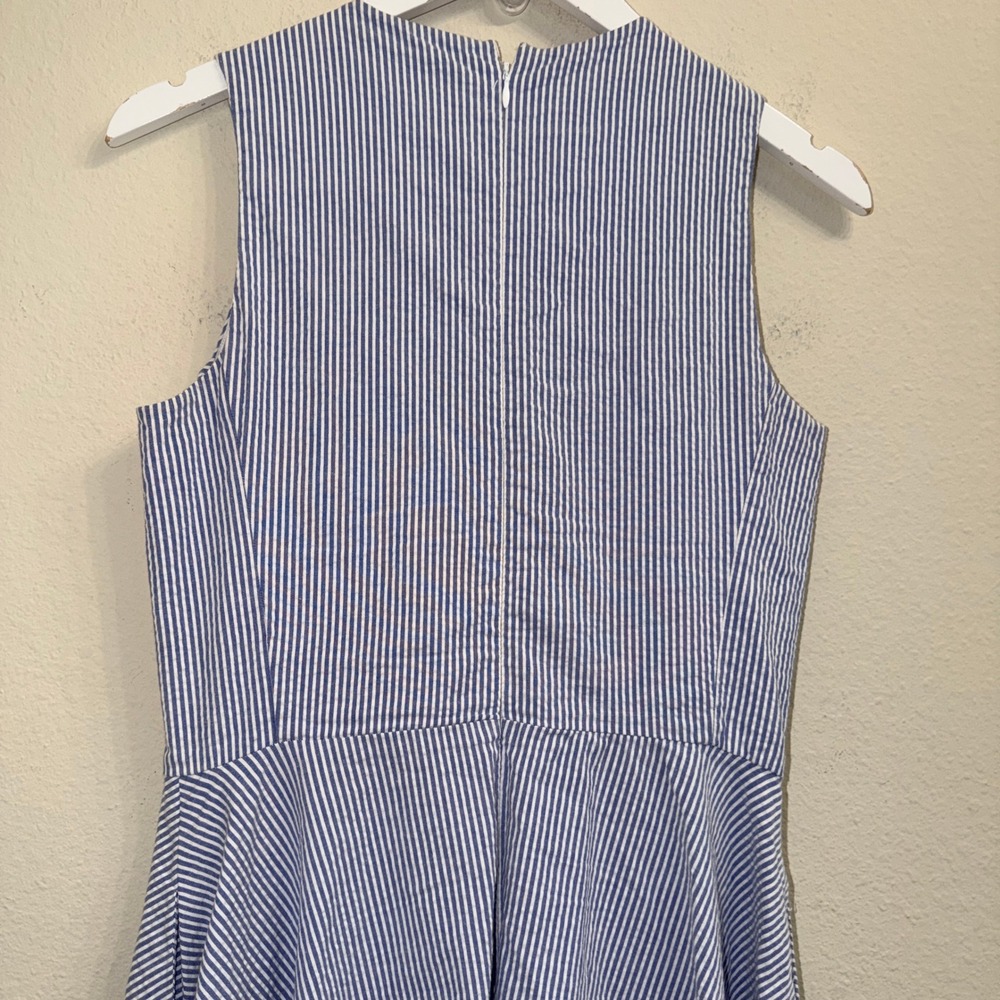 Polo Ralph Lauren Fit Flare Seersucker Dress Womens 2 Blue White Striped Coastal - Picture 4 of 12